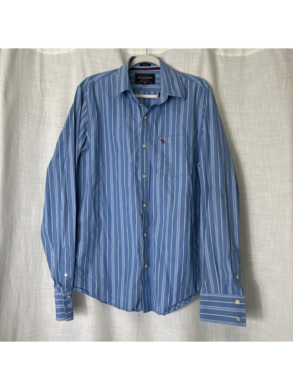 Abercrombie And Fitch Blue White Pinstripe Muscle Style Men’s Button-Down Xxl